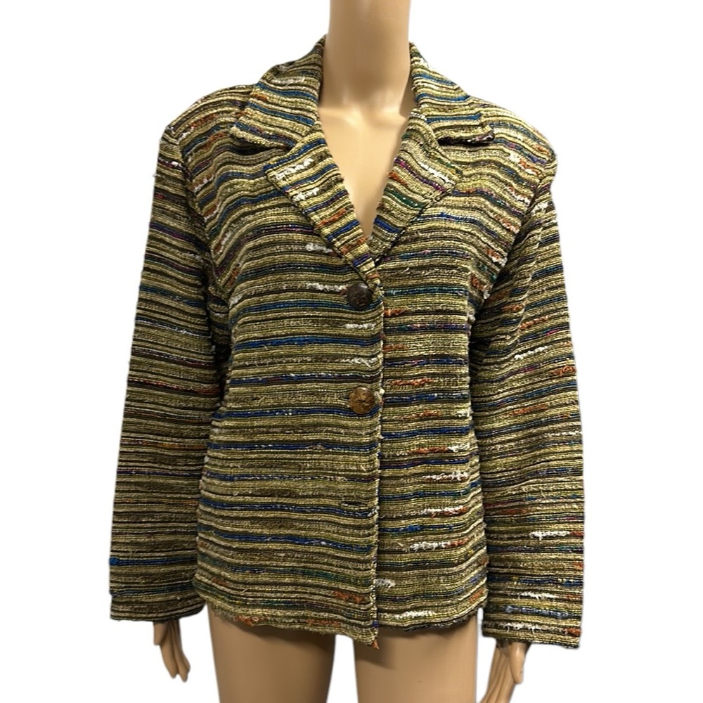 Vintage New Identity India Jacket Woven Stitch Tapestry Button Front Jacket M